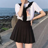 White cotton high waist pleated skater skirt for women and girls, versatile and stretchy for any occasion