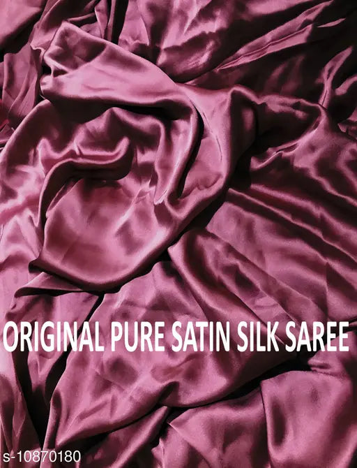 Magenta satin silk saree with stitched blouse, solid pattern and printed net detail, free size, Indian origin