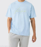 Printed cotton blend men's short sleeve t-shirt, navy blue with multi-colored graphic design