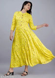 Taffeta silk, printed graceful kurti with three-quarter sleeves. Indian fashion wear for women, sizes M to XXL