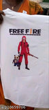 Red Criminal Creative Fashion Trendy Freefire Round Neck Polyester T-Shirt with Pocket, men's size S, short sleeves