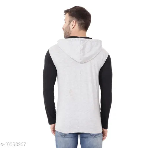 Multicolor cotton blend long sleeve hood t-shirt with self-design net pattern, ideal for casual wear