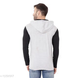 Multicolor cotton blend long sleeve hood t-shirt with self-design net pattern, ideal for casual wear