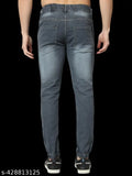Mens grey stretch denim jogger, stylish and comfortable men's workout wear, solid pattern, size 26/28/30/32 (waist 26/28/30/32, length 39in, hip 34/36/38/40in), made in India