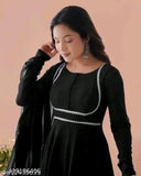 Black lace Georgette kurta with three-quarter sleeves, solid design. Single size S (36in bust, 52in length), M (38in bust, 52in length), L (40in bust, 52in length), XL (42in bust, 52in length), XXL (44in bust, 52in length). Indian kurta and dupatta