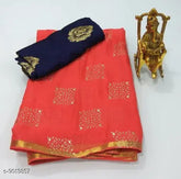 Beautiful chiffon saree with printed net design, free size, India origin