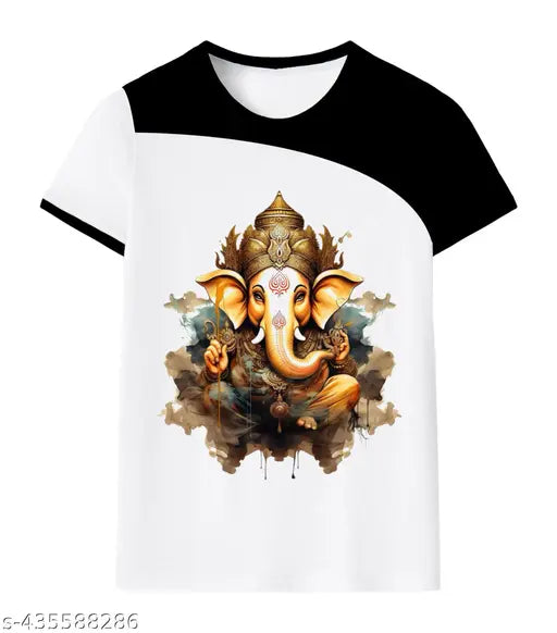Ganesh Chaturthi Polyester Round Neck T-shirt, printed design, available in sizes S, M, L, XL, made in India