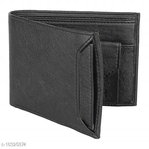 PU leather men's wallet, solid pattern, 5 compartments, free size (10cm x 8cm), made in India