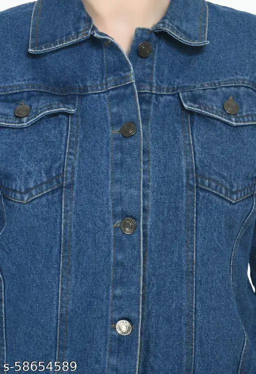 Blue denim jacket for women, genuine 100% fit2go, short sleeves solid design, ideal for casual wear, India origin