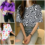 Oversized Lycra t-shirts, printed net design for women. Sizes S-XL, bust sizes 36in-42in