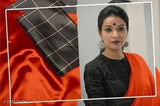 Original satin silk sari with digital print blouse, litchi silk fabric in vibrant zari woven net pattern, free size (length: 5.5m, blouse length: 0.8m), handcrafted in India