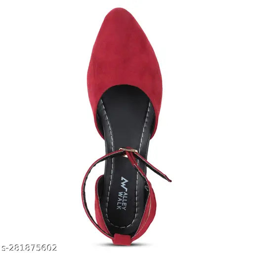 Red velvet ankle strap ballerinas for parties and daily wear, adjustable style by Tod Wear