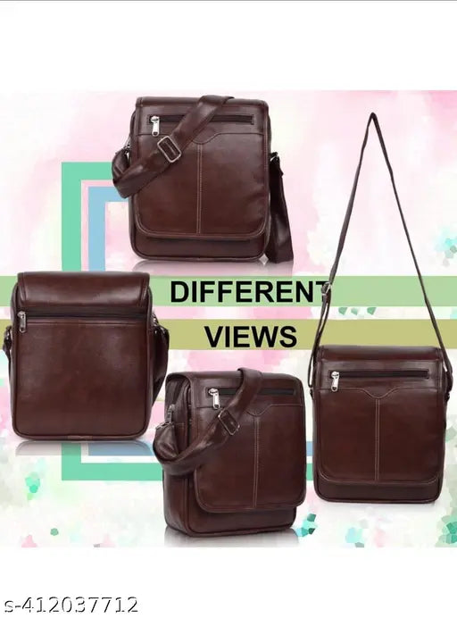 Textured canvas & leather casual crossbody sling bag for men. Adjustable shoulder strap, versatile for office, travel, or outdoor use