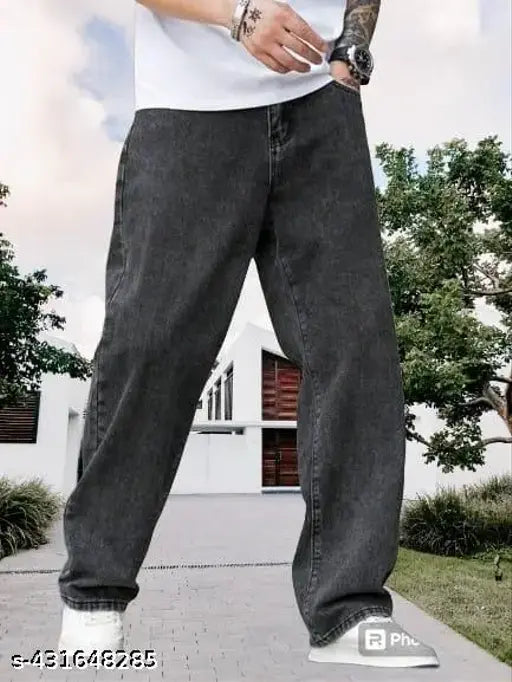 Mens loose denim baggy jeans, solid net, Steright Fit Zeera Wash, size 28 (waist 29in, length 40in, hip 35in), made in India