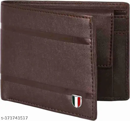 Brown PU men's wallet, compact, 5 compartments, solid pattern, high-quality leather feel, durable, lightweight, perfect gift for men