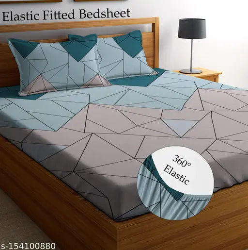 Premium Collections Glace Cotton double bed elastic fitted sheets, supersoft, wrinkle-free, geometric design, 72x78+10 inches, ideal for summer