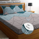 Premium Collections Glace Cotton double bed elastic fitted sheets, supersoft, wrinkle-free, geometric design, 72x78+10 inches, ideal for summer