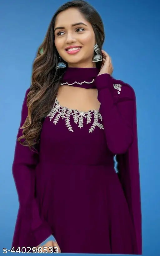 Green georgette long-sleeve khjuri7 dress from India