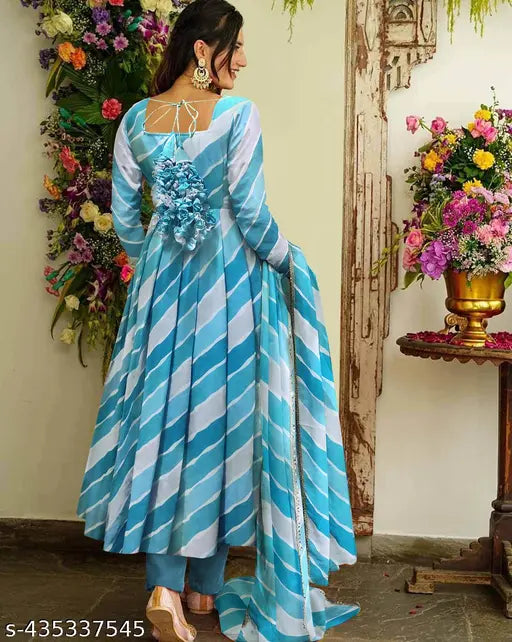 Georgette, sky-blue printed kurti for women's party wear, trendy Indian fashion under 400