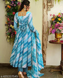 Georgette, sky-blue printed kurti for women's party wear, trendy Indian fashion under 400