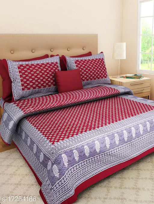 Jaipuri cotton double bed sheet combo pack, tribal print, 4 pillow covers, 150 thread count, summer home decor, India origin