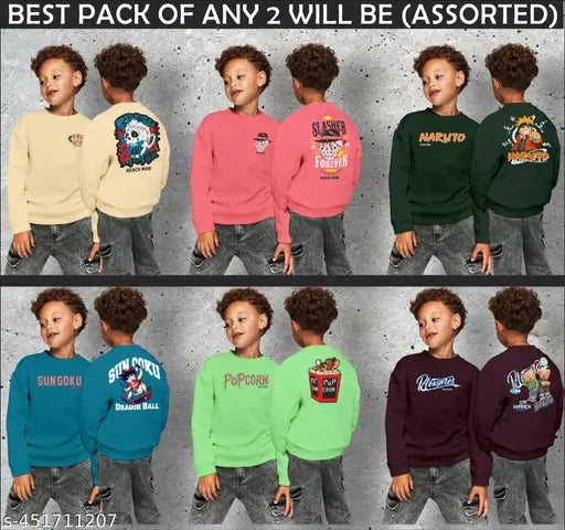 Sky blue and beige printed cotton blend combo sweatshirt for kids, featuring animal footprints design and elasticated rib details. Ideal for chilly winter days in multiple sizes from 2-3 Years to 15-16 Years. Machine washable. Made in India