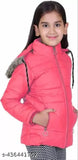 Polyester girls' coat with hooded fur, water-resistant and long sleeves. Solid color, perfect for winter