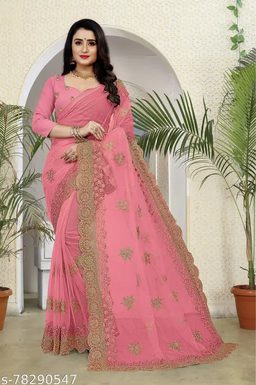 Heavy embroidered net bridal saree, free size, butterfly pattern, Indian origin