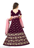 Silk semi-stitched lehenga choli for girls (Blue, Green, Maroon, Purple, Red), Indian party embroidery with net dupatta