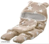 Soft fleece fur brown hooded baby blanket by First Trend, safe and warm for newborns to 6 months old. Hood keeps head protected from wind, dust, and cold breeze. Convertible welcro bag design for easy holding. Indian-made, gentle on baby's skin