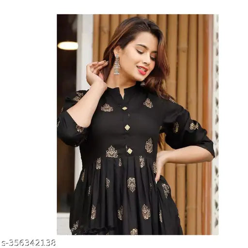 Rayon printed Anarkali Kurta by SNEHA EXPORT, three-quarter sleeves, Indian women's fashion, easy to wear for formal occasions