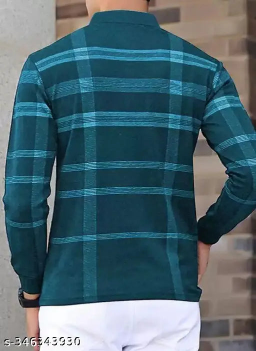 Cotton blend full sleeve printed polo neck t-shirt for men, available in black, green, maroon, navy blue. Ideal for Diwali, Holi or casual wear