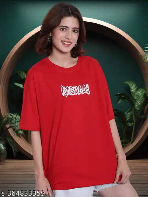 Cotton printed oversized baggy loose t-shirt for women, Indian-made, features short sleeves and drop shoulder design