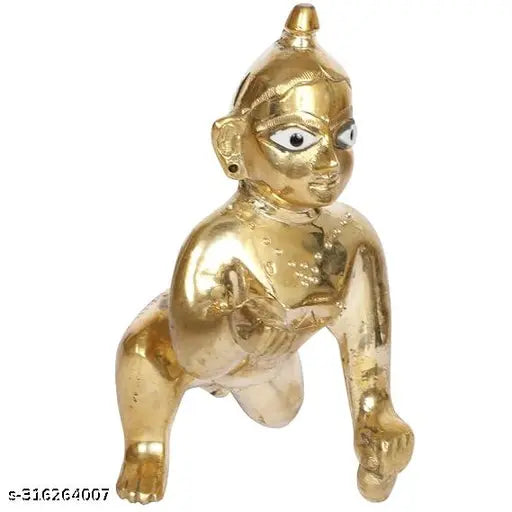 Pure brass Laddu Gopal Ji idol, 7 cm tall, Petal Murti, Indian Krishna statue