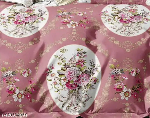 Royal pink floral quilted double bed comforter, cotton with microfiber filling, India