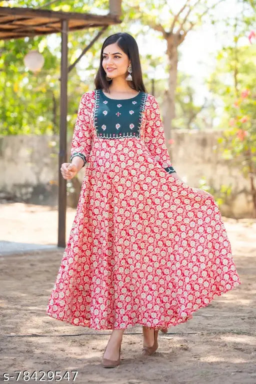 Cotton three-quarter sleeve printed combo Abhisarika Superior Kurti, S size (bust 36in, length 48in), new stylish embroidery design from India