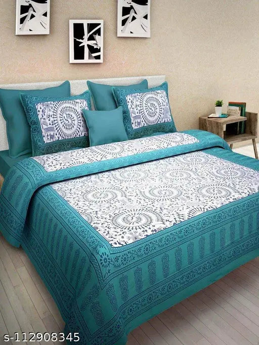 Fine cotton double bed sheets combo pack, featuring ethnic motifs and 4 pillow covers, ideal for summer