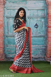 Mulmul printed saree with separate blouse piece, free size, Indian handloom