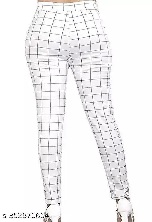 White Lycra jeggings with pockets for working women, checked pattern, elevate workwear
