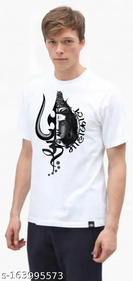 Mahakal Printed Polyester T-Shirt, Sawan Special Mahadev design. Short sleeves, Indian festival wear
