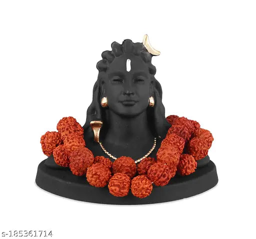 Resin Adiyogi Shiva Statue with Rudraksha Mala, 14cm, Indian origin