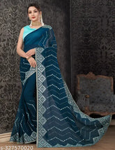 Radiant georgette sequin splendor saree with 9MM embroidery & matching satin blouse - Indian partywear