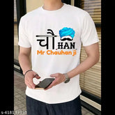 Blue self-cast design Pug Chauhan men's round neck half sleeves polyester shirt, printed pattern on front