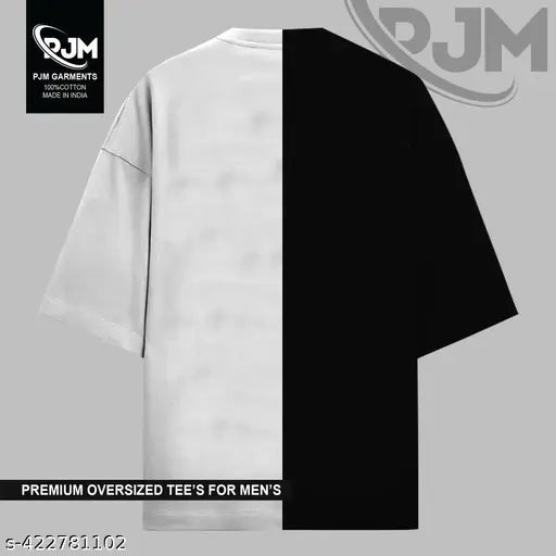 Large cotton colorblocked men's t-shirt, three-quarter sleeves, India origin