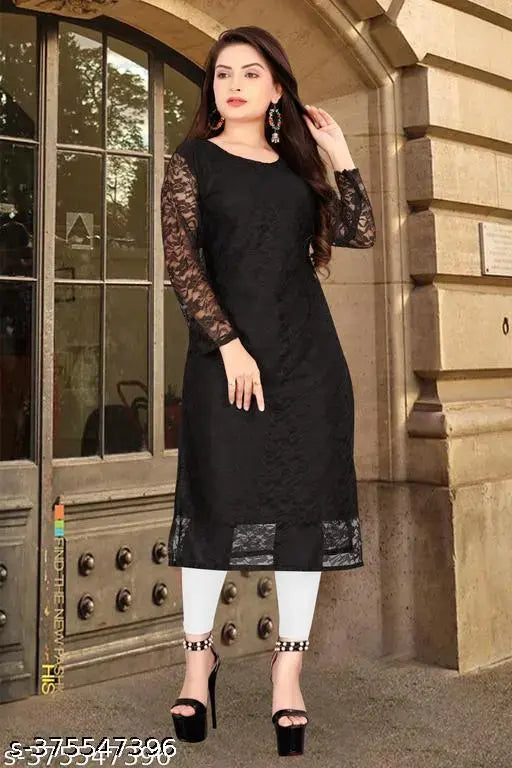 Embroidered net kurtis for women, three-quarter sleeves, Indian festive daily office wear