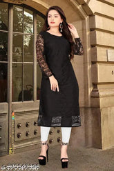 Embroidered net kurtis for women, three-quarter sleeves, Indian festive daily office wear