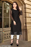 Embroidered net kurtis for women, three-quarter sleeves, Indian festive daily office wear