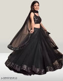 Embellished velvet and net Bollywood Lahenga Choli with solid dupatta, semi-stitched, 42 inch waist and length