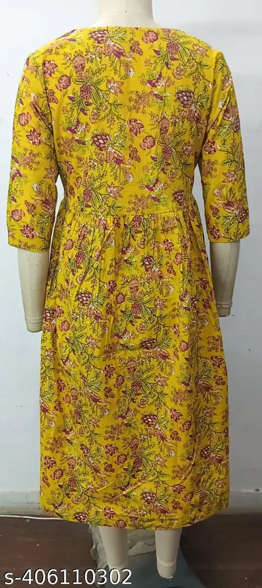 Cotton three-quarter sleeve printed kurta, vibrant Indian women's fashion in sizes S-XXL