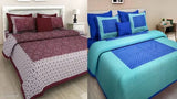 Jaipuri cotton bedsheet combo pack, double bed size with 4 pillow covers, 160 thread count, made in India